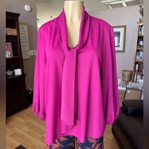 Morgan Taylor pink long sleeve Vneck w/scarf collar-size XL